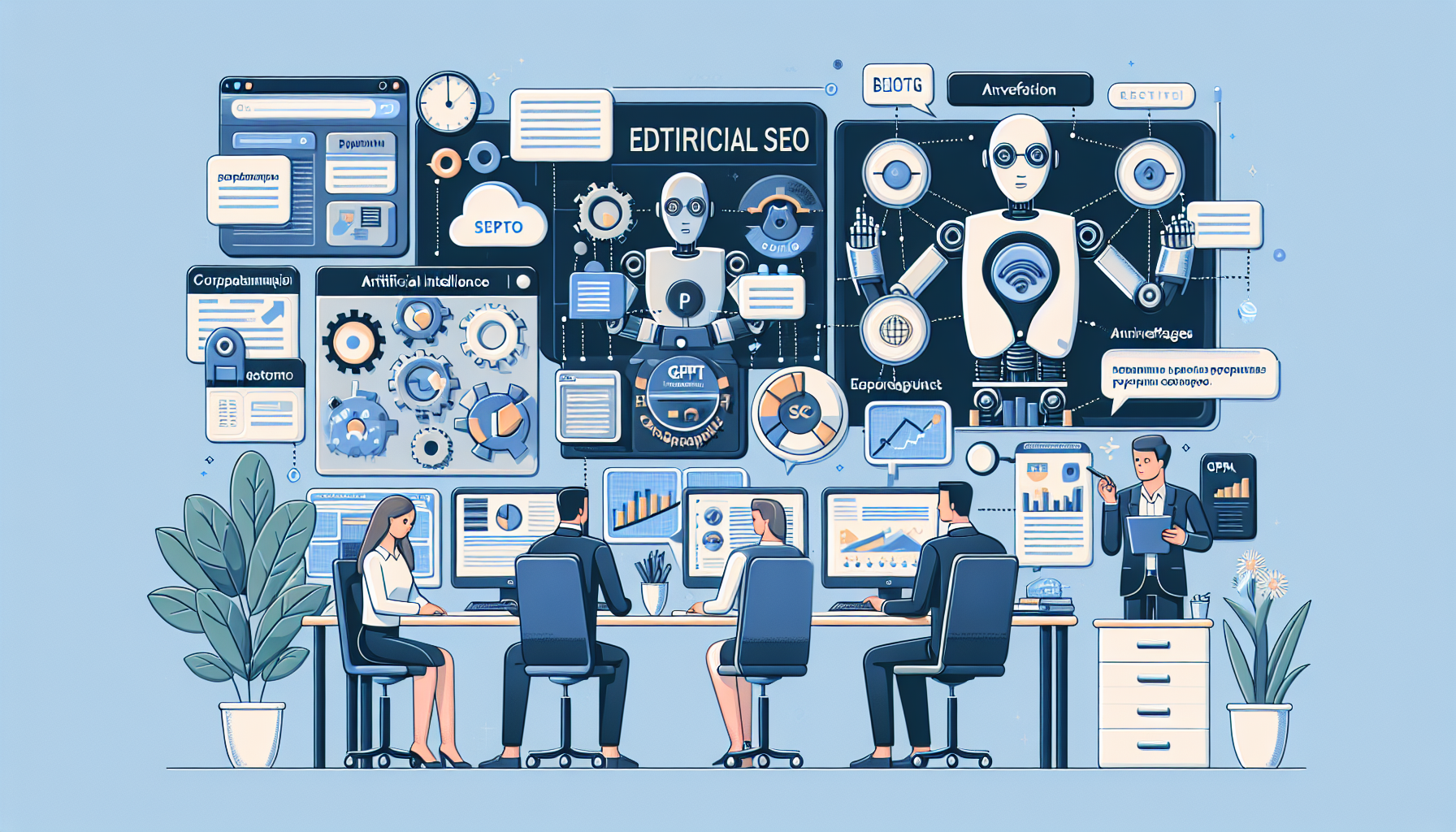 обложка для статьи про Chatgpt для бизнеса: сценарии внедрения, выгоды и инструкции по применению