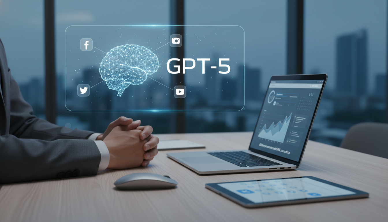 обложка для статьи про GPT-5 для социальных сетей: эффективное продвижение и автоматизация SMM