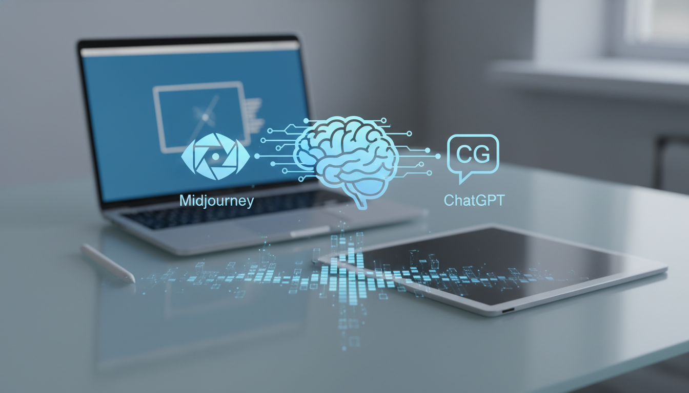 обложка для статьи про Midjourney и ChatGPT для быстрого создания уникального контента