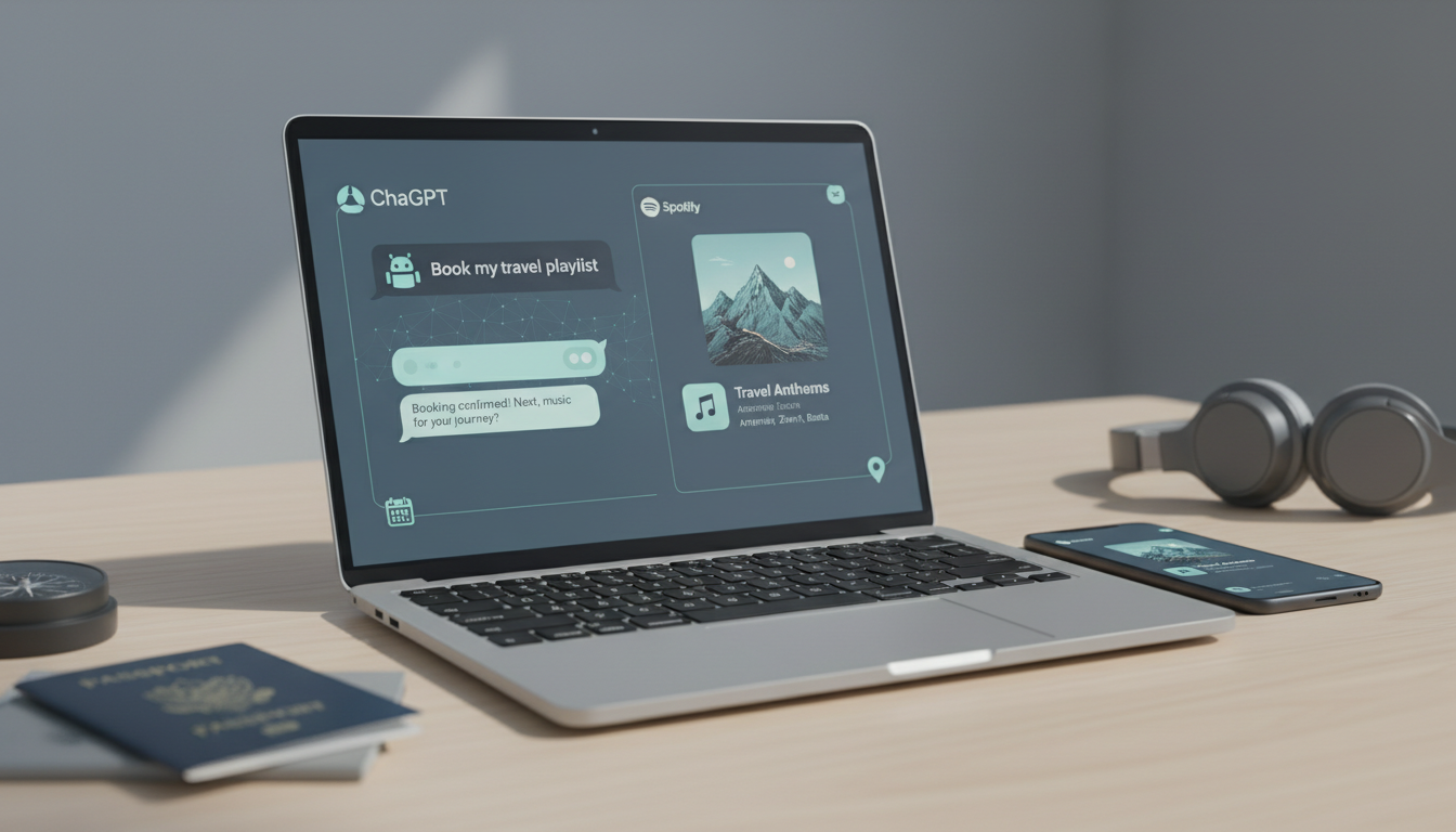 обложка для статьи про ChatGPT Booking Spotify: автоматизация бронирования и музыки для путешествий