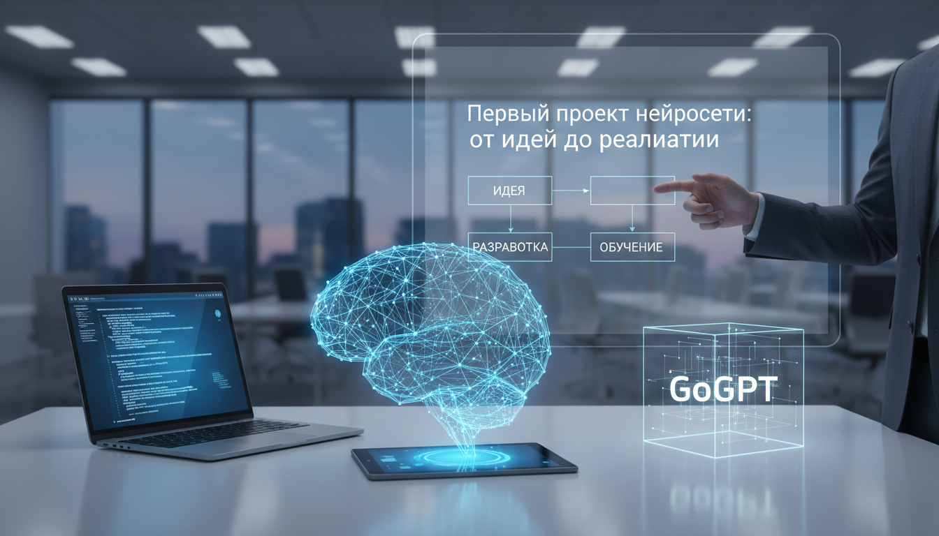 обложка для статьи про Первый проект нейросети: от идеи до реализации с GoGPT