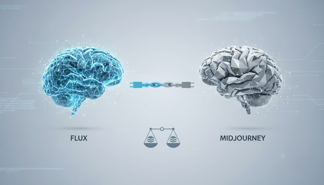 обложка для статьи про Flux и Midjourney: Интеграция и сравнение нейросетей