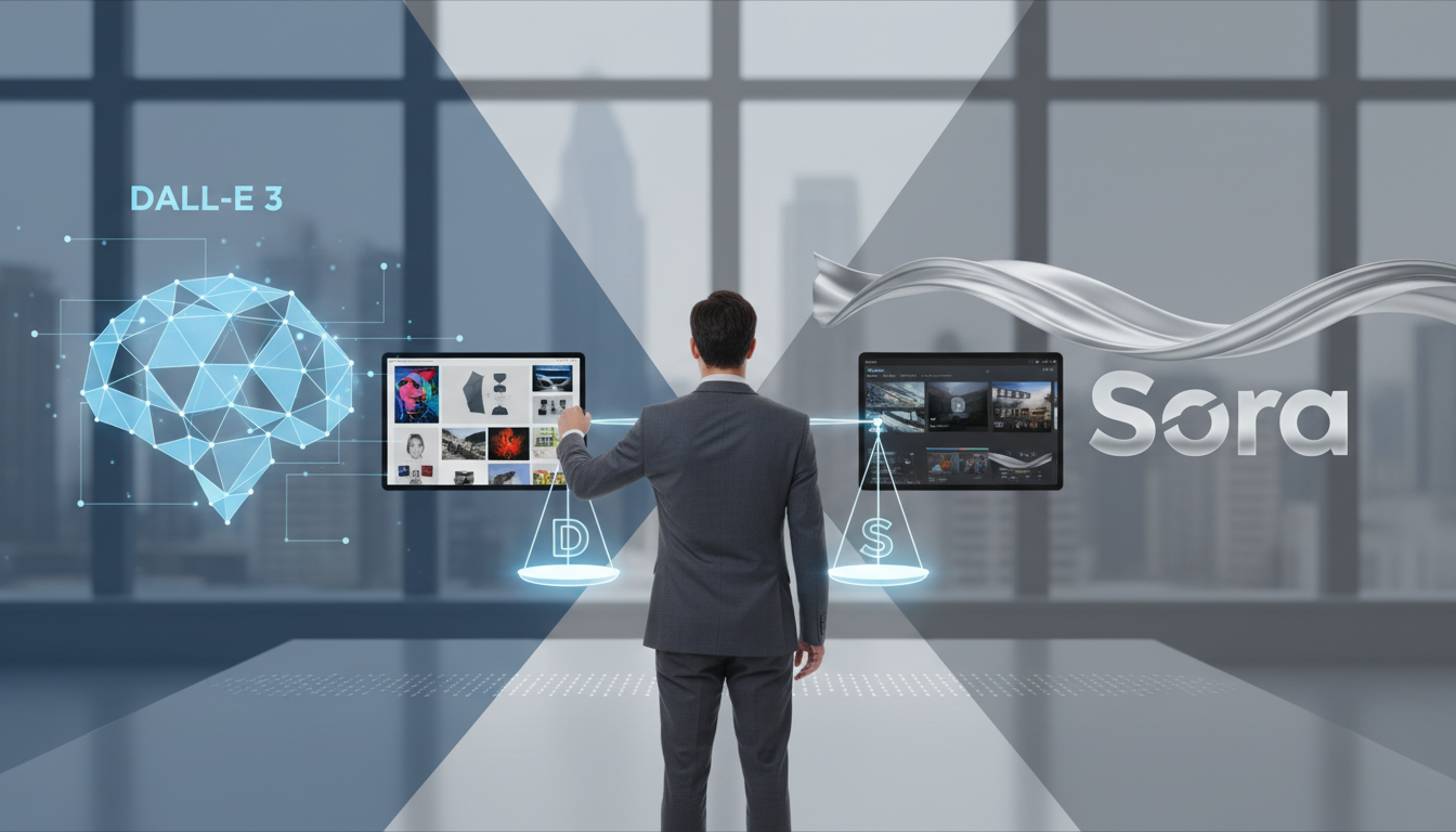 обложка для статьи про Сравнение DALL-E 3 и Sora: Выбираем AI для Бизнеса